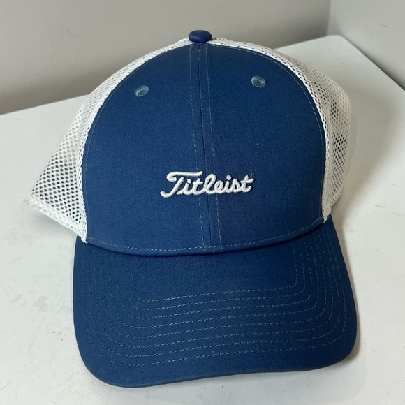 Titleist Classic Script Logo Navy White Mesh Golf Hat Cap Performance - Picture 3 of 10